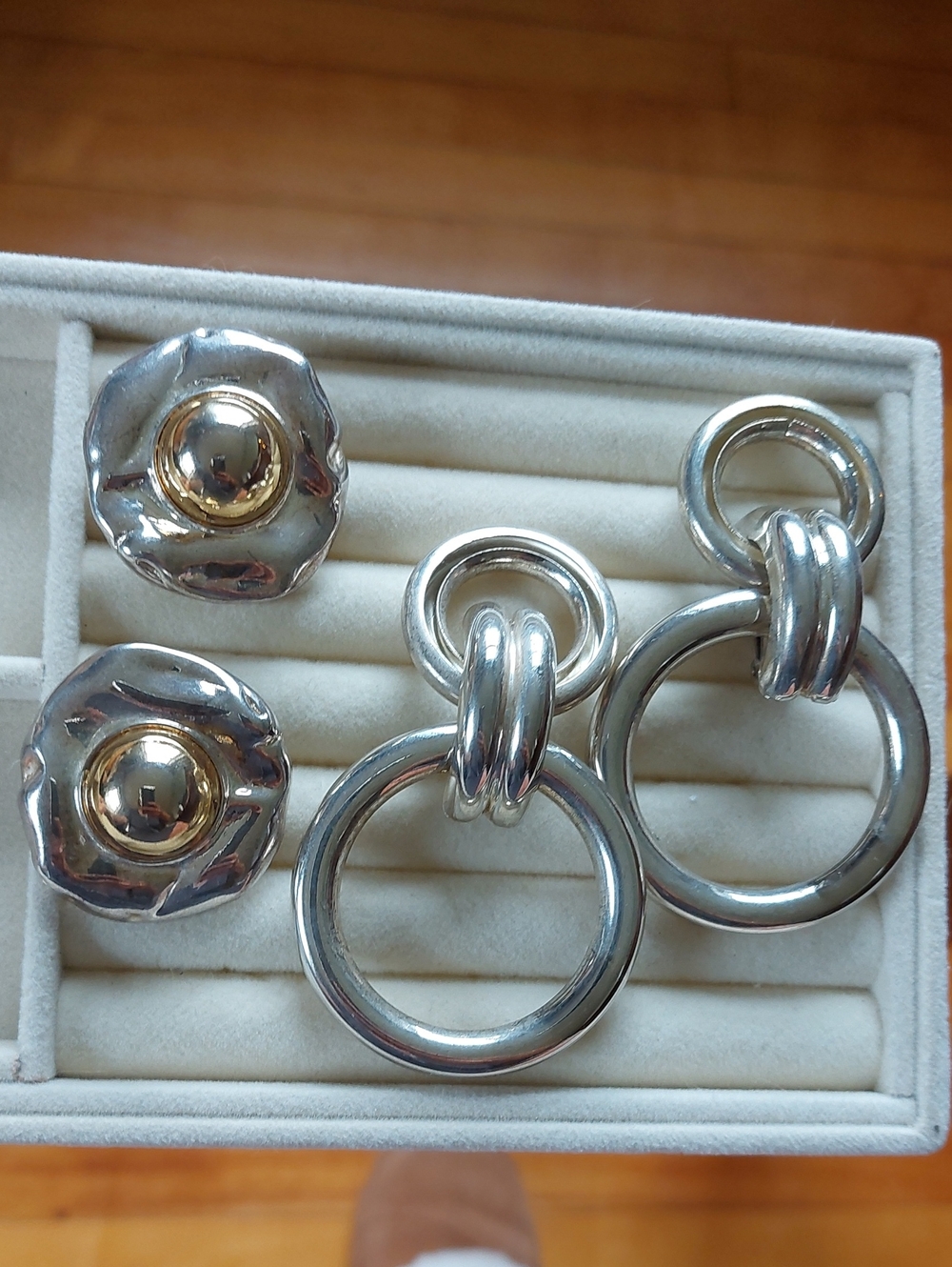 Vintage Huge Statement Clip On Earring Lot 2pr - Chunky Door Knocker & Two Tone